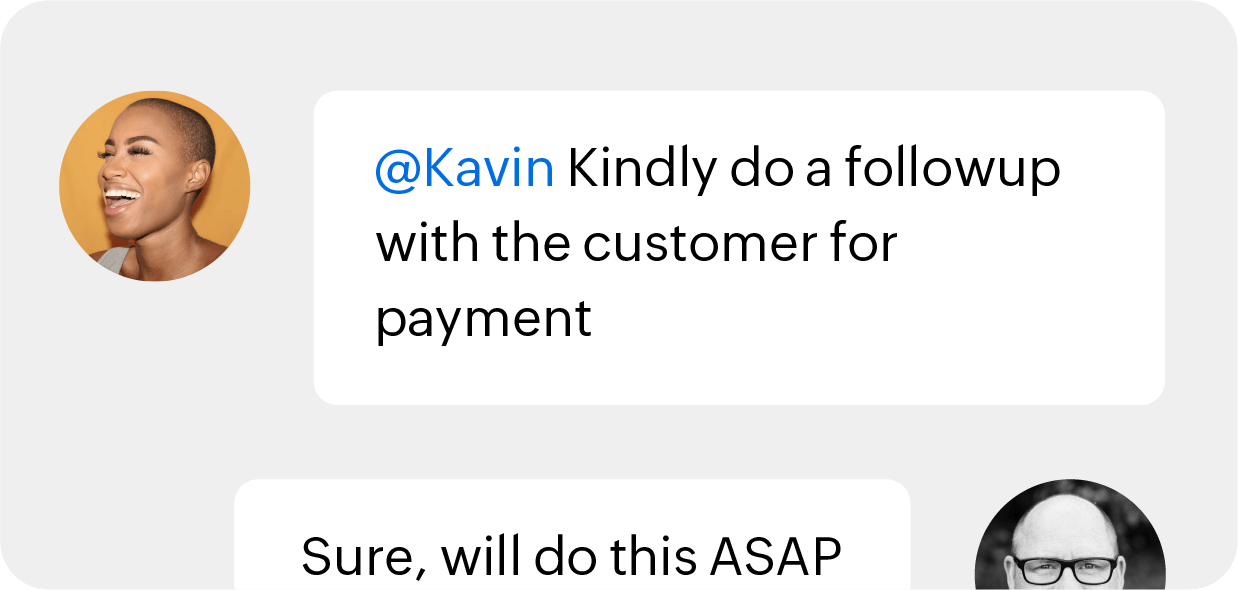 Chat feature in Zoho Books that allows collaboration with team members, accountants and customers